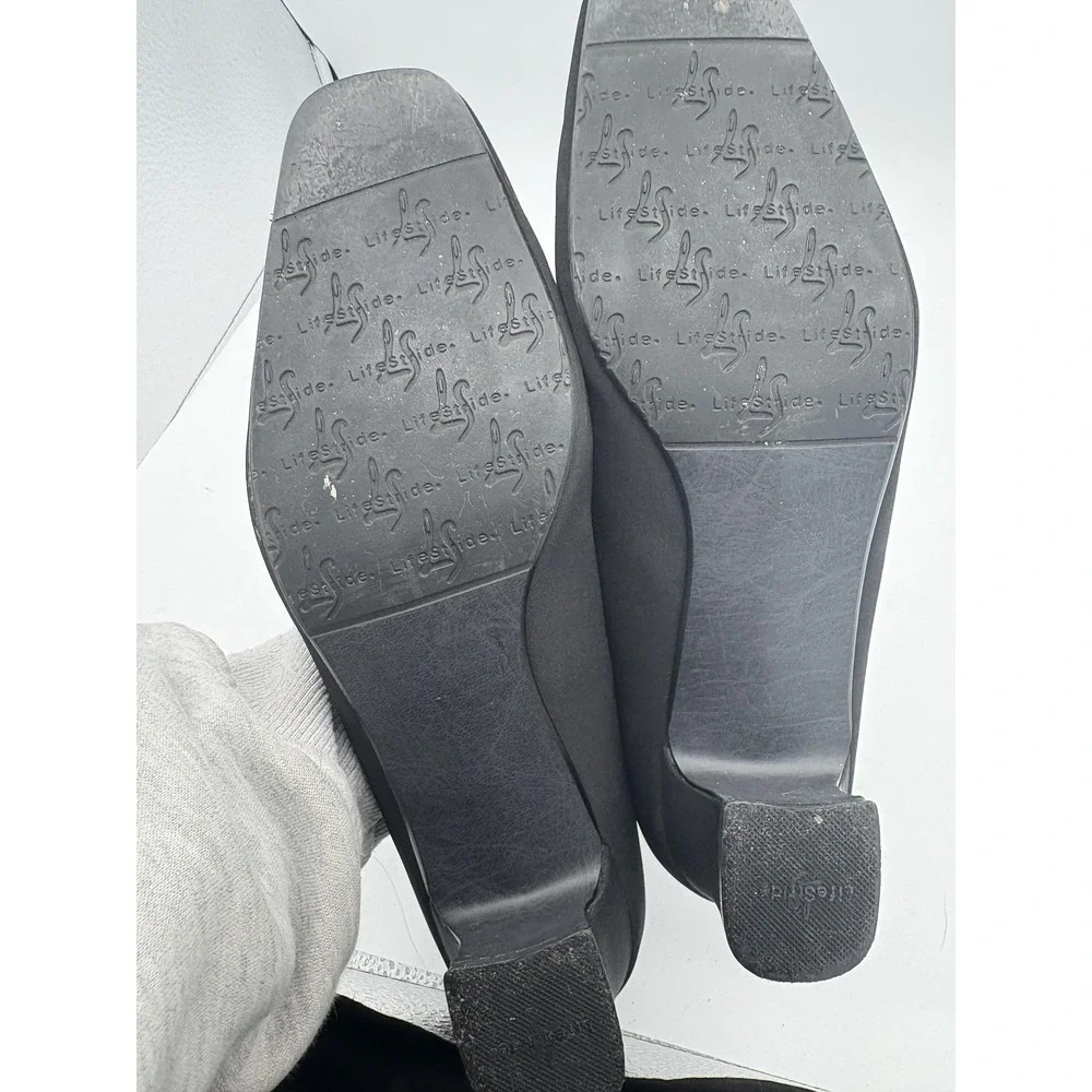LifeStride Shoes Womens Size 7.5 Black Mary Jane Rhinestone Block Heel‎ Pumps